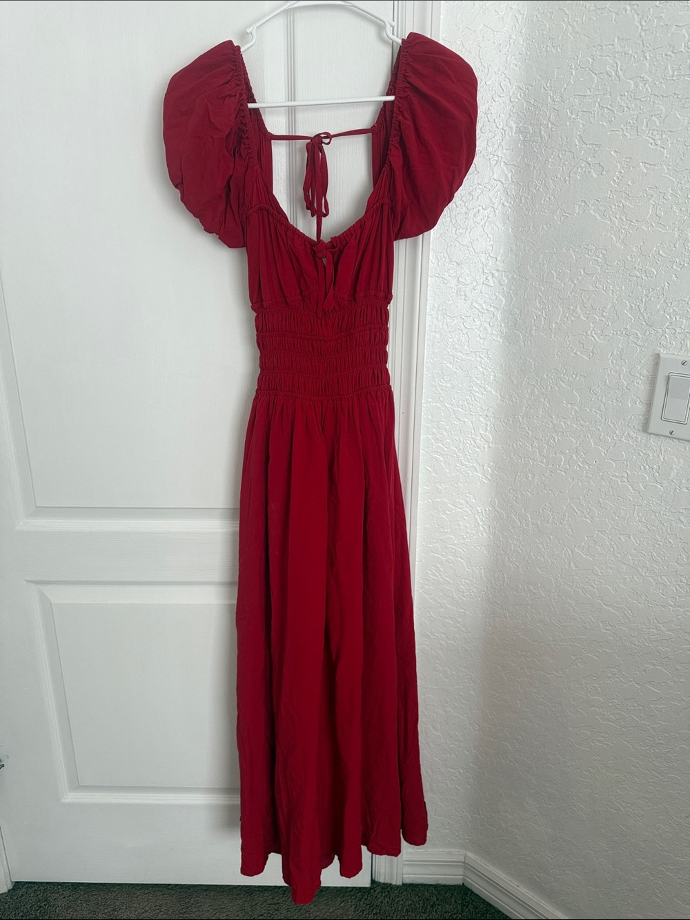 Petal & Pup Crimson Puff-Sleeve Smocked Maxi Dress
